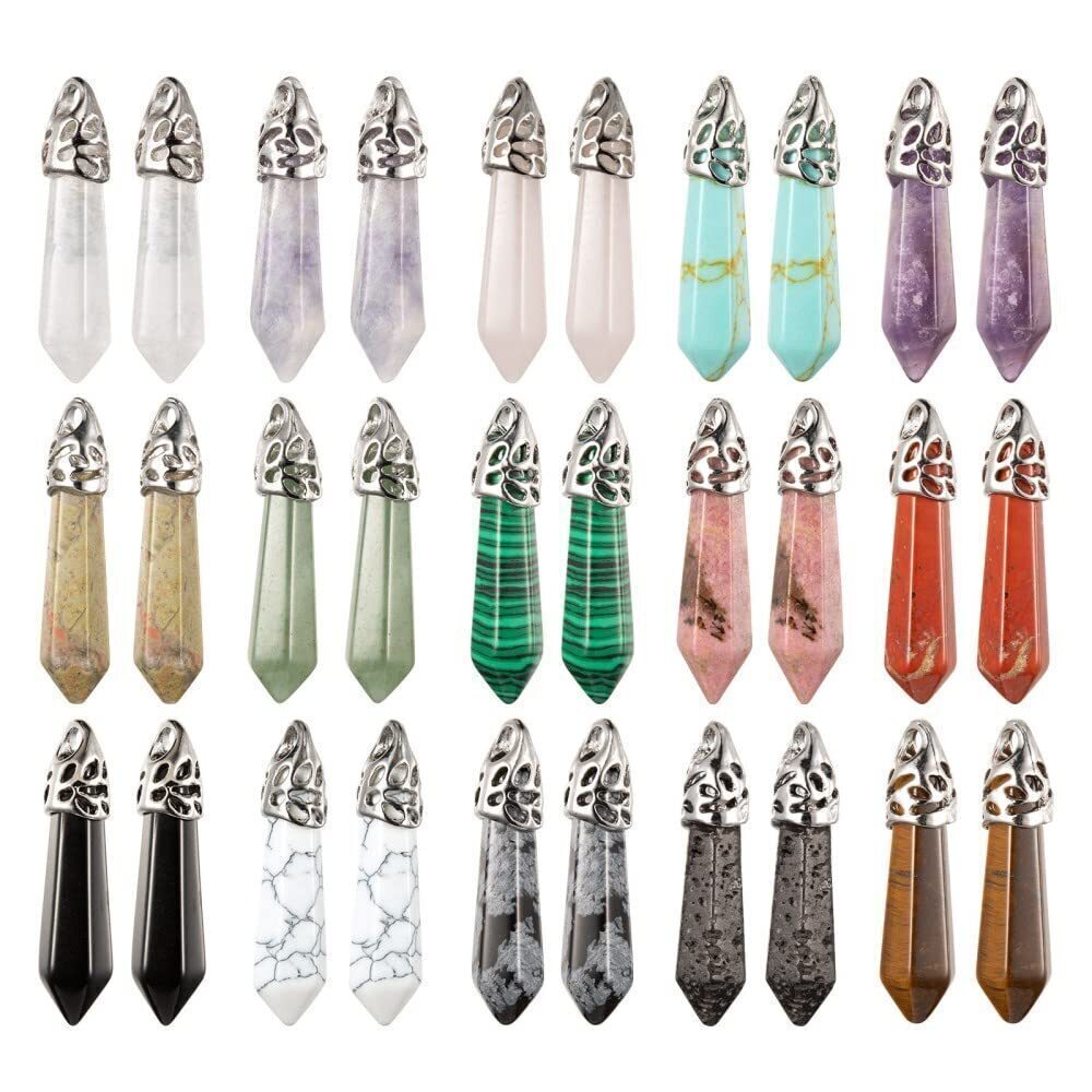 5899 15Pcs 15 Style Bullet Natural & Synthetic Gemstone Charm Pendants